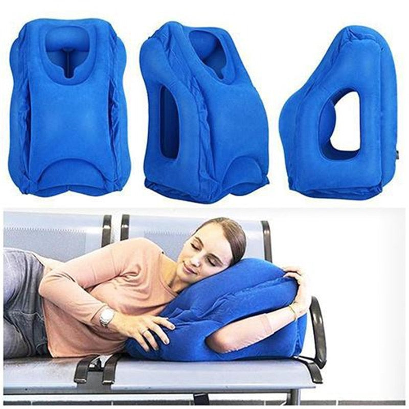 Inflatable Air Cushion Travel Pillow With Headrest Chin Support