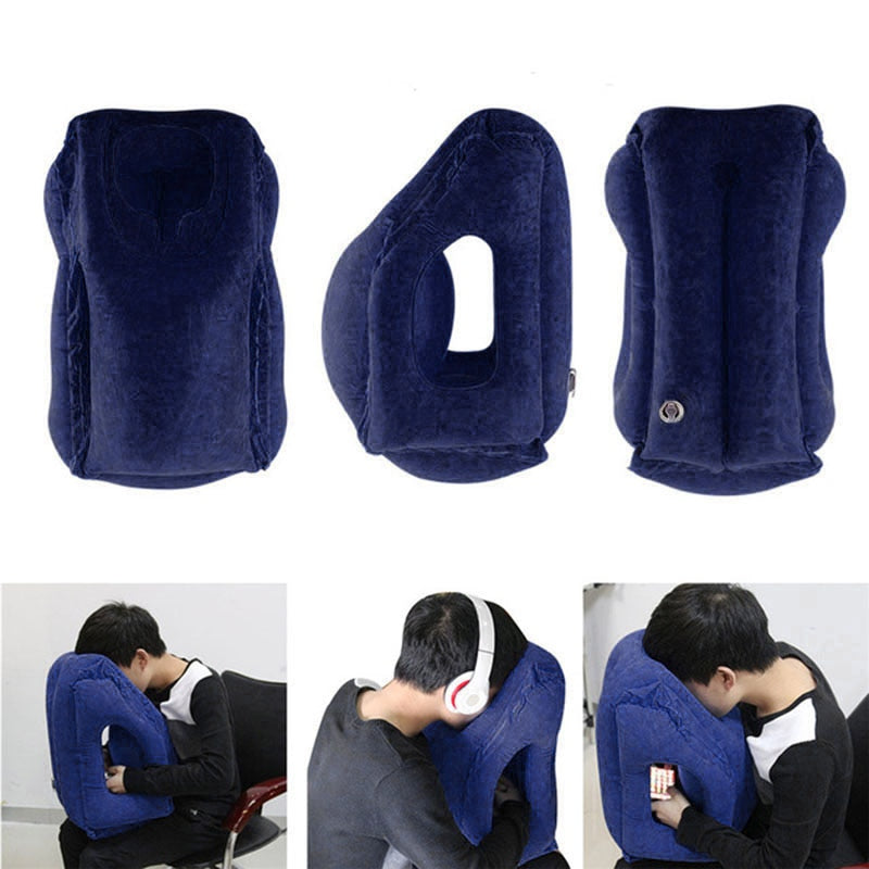 Inflatable Air Cushion Travel Pillow With Headrest Chin Support